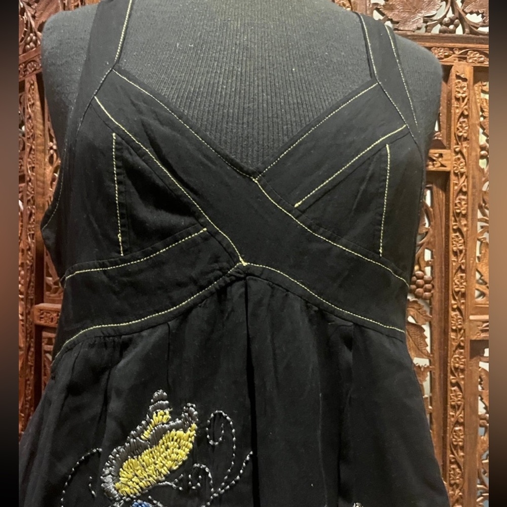 Double Zero Boho Embroidered Black Sleeveless Dre… - image 4